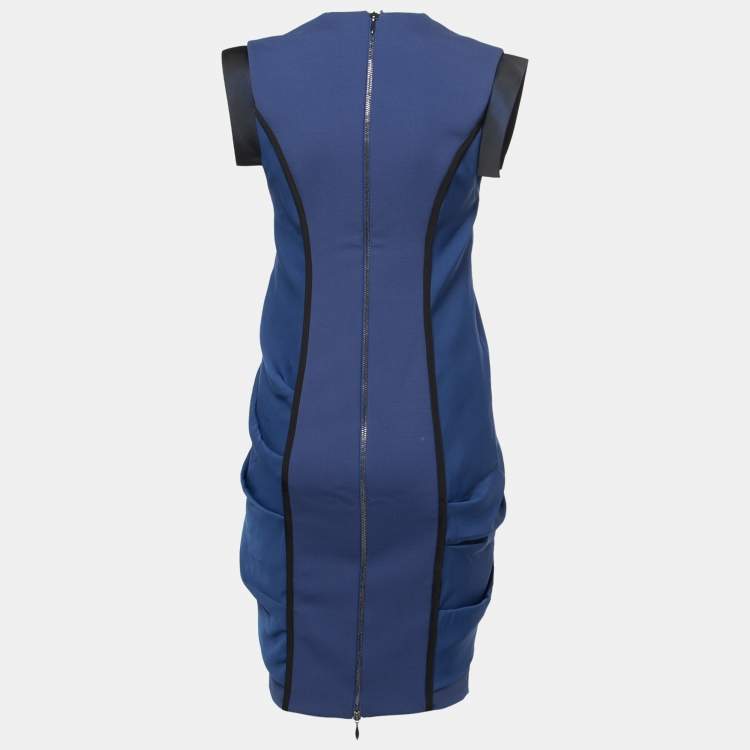 Pre Owned Sportmax Blue Crepe Draped Sleeveless Midi Dress S