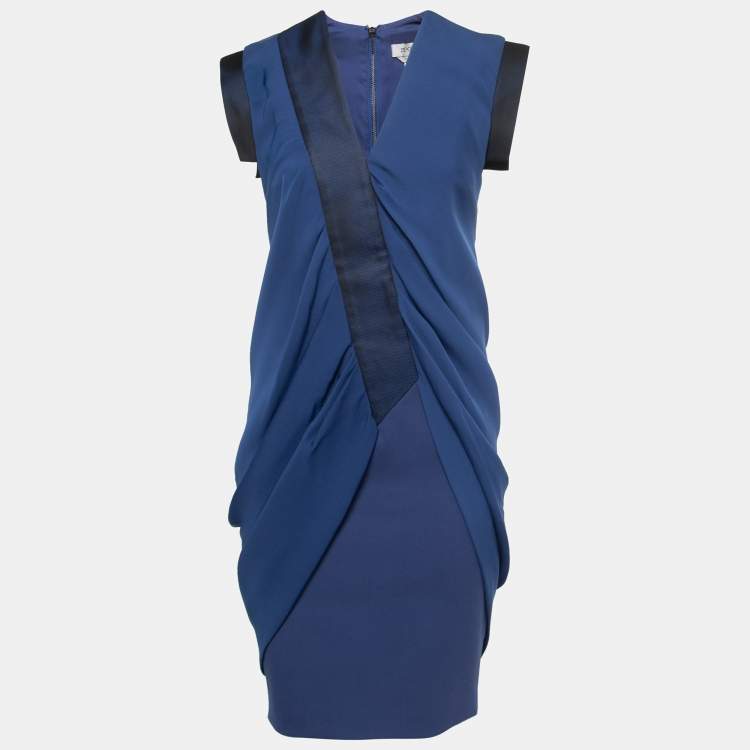 Pre Owned Sportmax Blue Crepe Draped Sleeveless Midi Dress S
