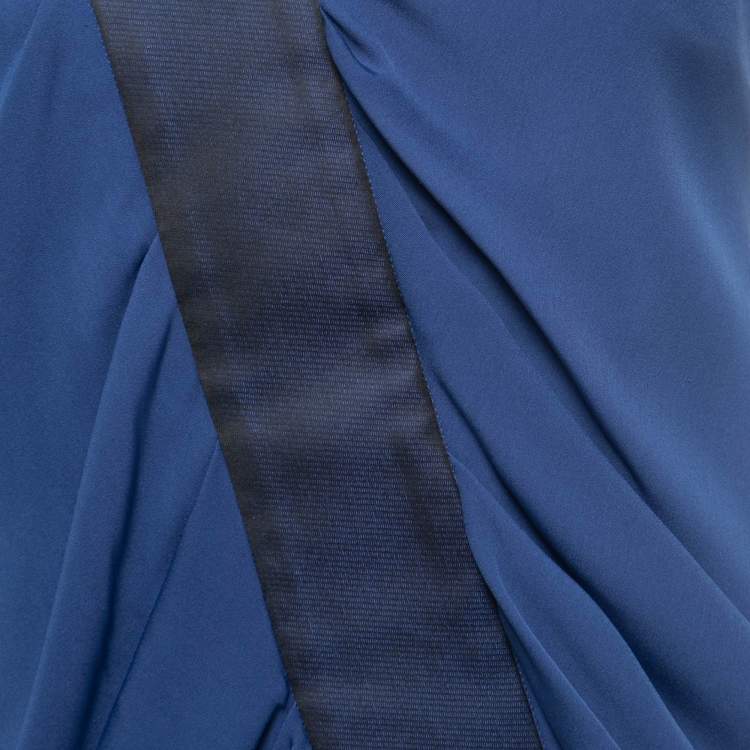Pre Owned Sportmax Blue Crepe Draped Sleeveless Midi Dress S