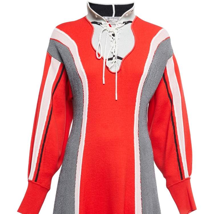 Pre Owned Sportmax Red Wool Knit Long Sleeve High Collar Midi Dress M