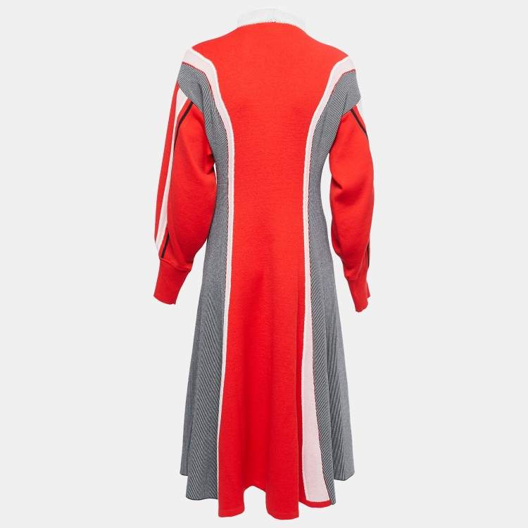 Pre Owned Sportmax Red Wool Knit Long Sleeve High Collar Midi Dress M