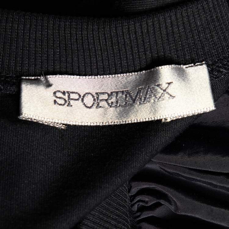 Pre Owned Sportmax Black Cotton Knit Ruffle Detail Top M