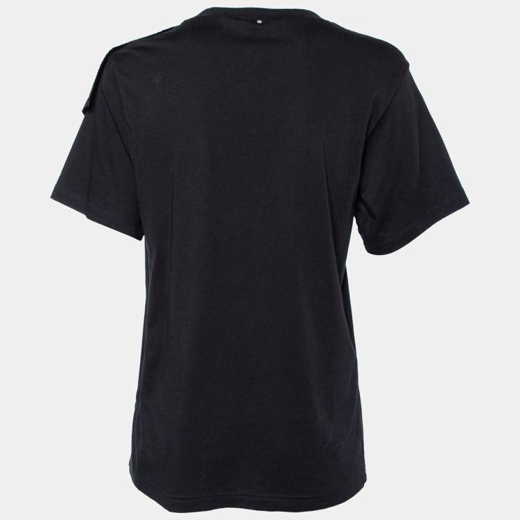 Pre Owned Sportmax Black Cotton Knit Ruffle Detail Top M