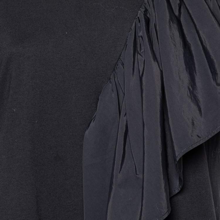 Pre Owned Sportmax Black Cotton Knit Ruffle Detail Top M