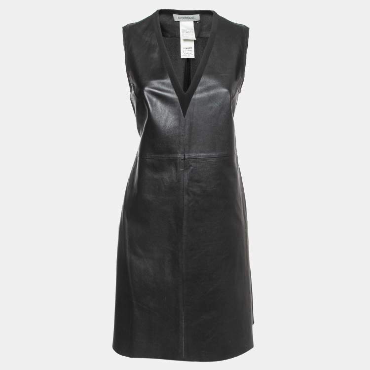 Pre Owned Sportmax Black Lambskin Leather V-Neck Sleeveless Dress S