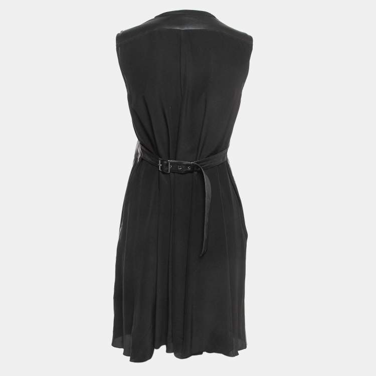 Pre Owned Sportmax Black Lambskin Leather V-Neck Sleeveless Dress S