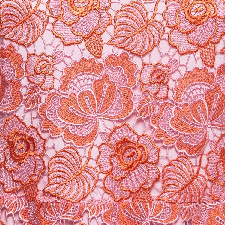 Pre Owned Sportmax Pink/Red Floral Pattern Lace Sleeveless Maxi Dress XS