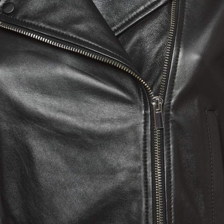 مملوكة مسبقًا Sportmax Black Leather Cropped Biker Jacket M