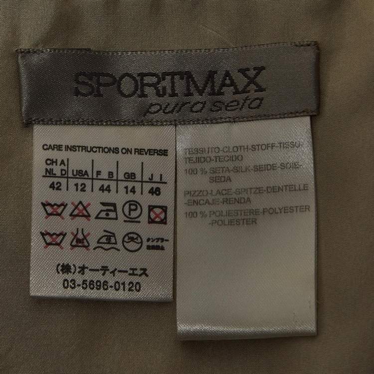 Pre Owned Sportmax Black Lace Trim Silk Pleated Midi Empire Dress L