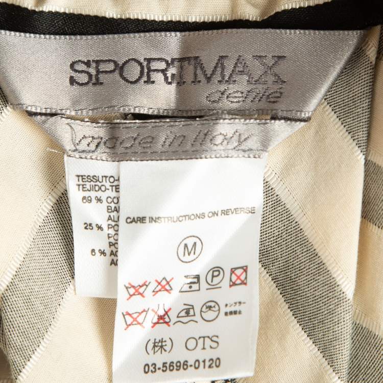 Pre Owned Sportmax Cream/Black Striped Cotton Blend Ruffled Maxi Skirt M