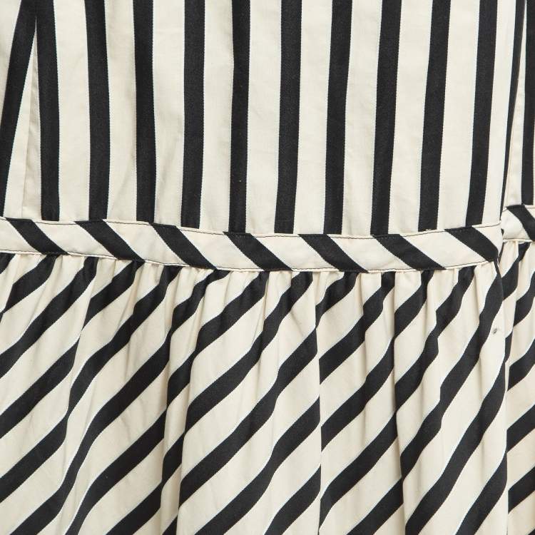 Pre Owned Sportmax Cream/Black Striped Cotton Blend Ruffled Maxi Skirt M
