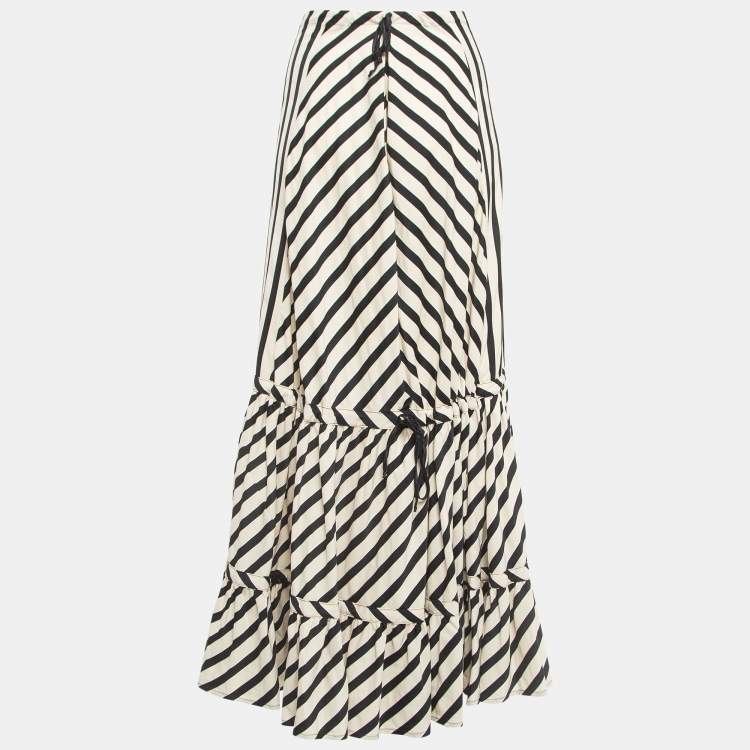Pre Owned Sportmax Cream/Black Striped Cotton Blend Ruffled Maxi Skirt M