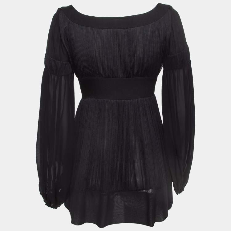 Pre Owned Sportmax Black Silk Balloon Sleeve Mini Dress S