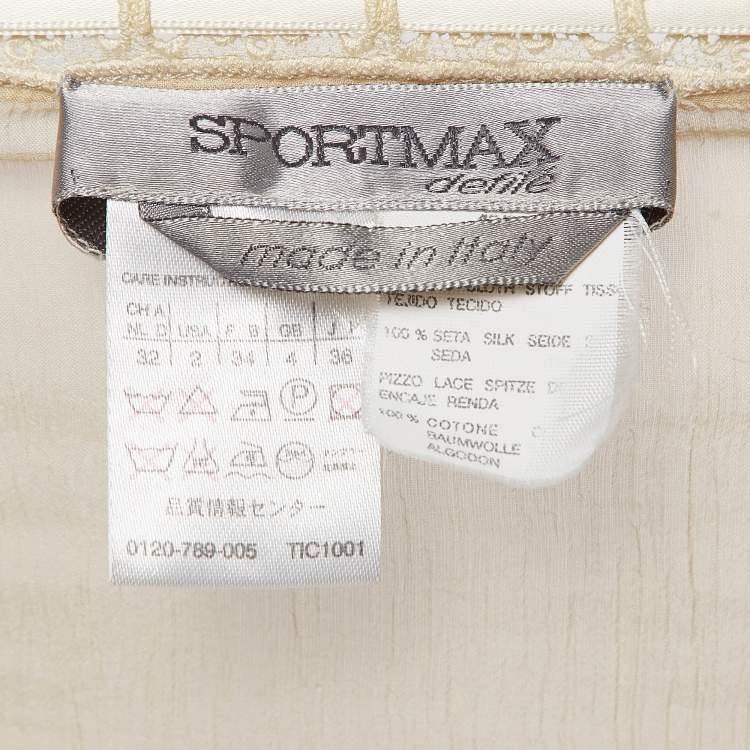Pre Owned Sportmax Beige Lace and Silk Tie-Up Detail Blouse S