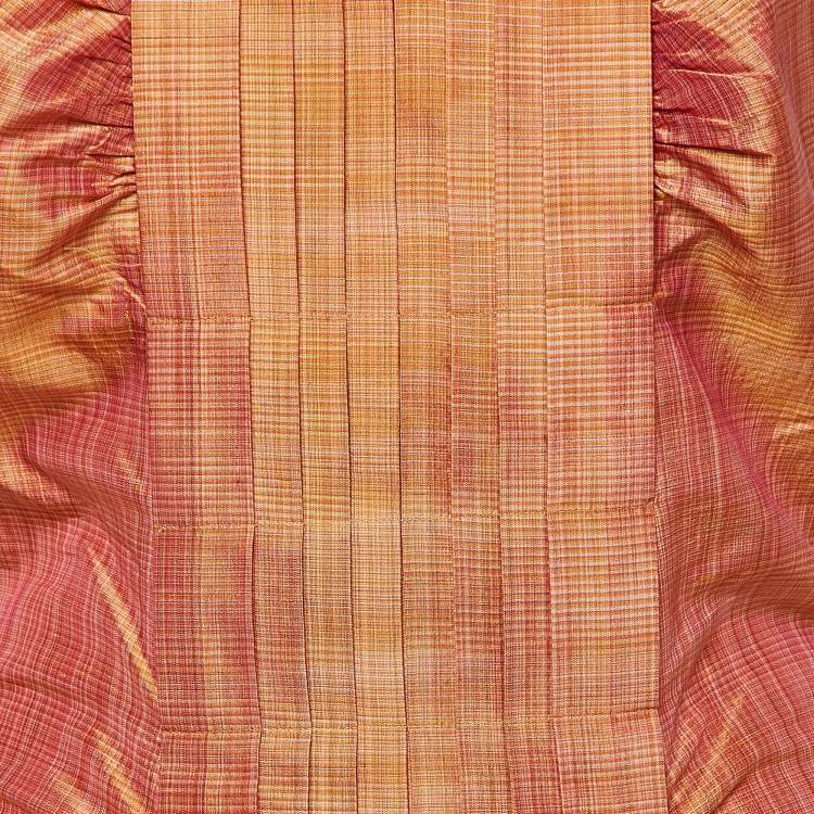 Pre Owned Sportmax Pink Check Taffeta Silk Pleated Strapless Mini Dress M