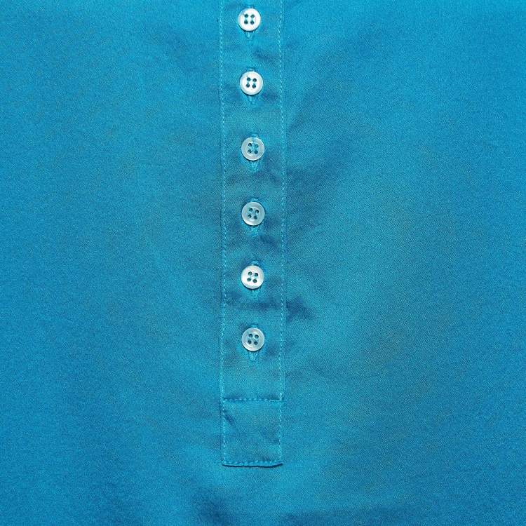 Pre Owned Sportmax Blue Satin Silk Tie-Up Sleeve Buttoned Top S