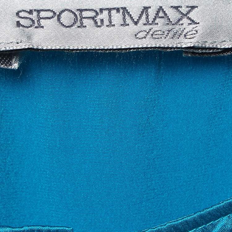 Pre Owned Sportmax Blue Satin Silk Tie-Up Sleeve Buttoned Top S