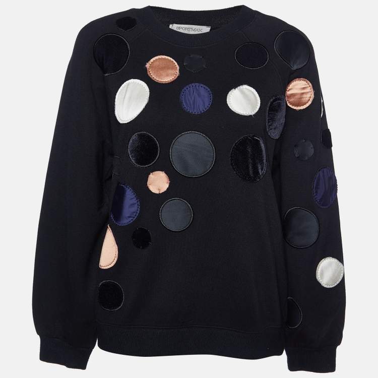 Pre Owned Sportmax Black Jersey Dot Appliqued Crew Neck Sweatshirt S