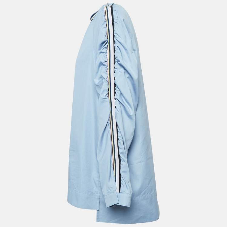 Pre Owned Sportmax Blue Side Stripe Poplin Long Sleeve Top L