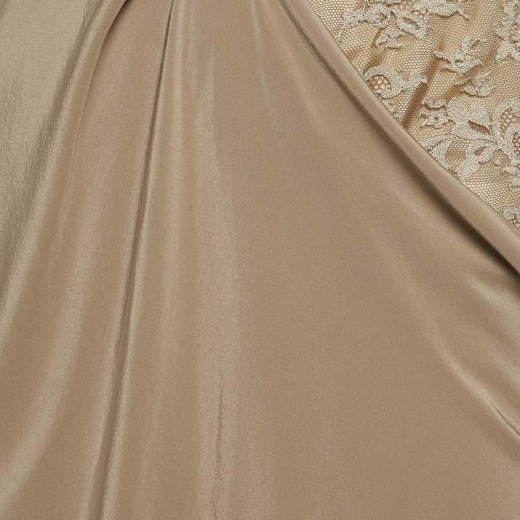 مملوكة مسبقًا Sportmax Beige Lace Trim Silk Draped Pencil Skirt S