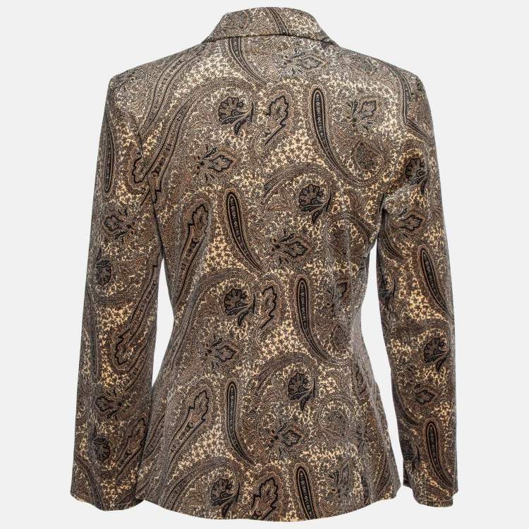 Pre Owned Sportmax Beige Paisley Print Velvet Zip Up Jacket M