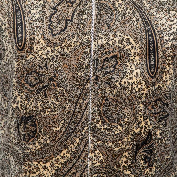 Pre Owned Sportmax Beige Paisley Print Velvet Zip Up Jacket M