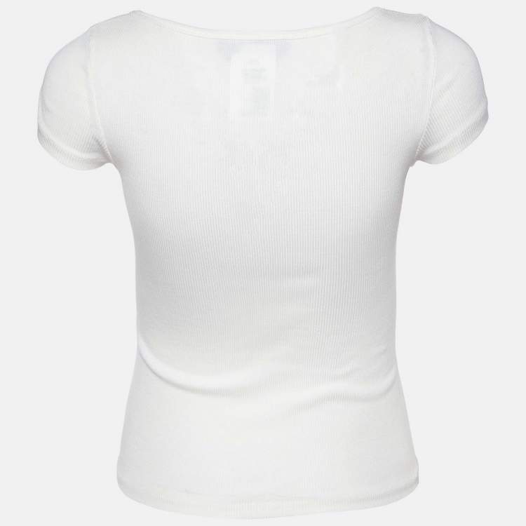 Pre Owned Sportmax Off White Cotton Knit Short Sleeve T-Shirt S