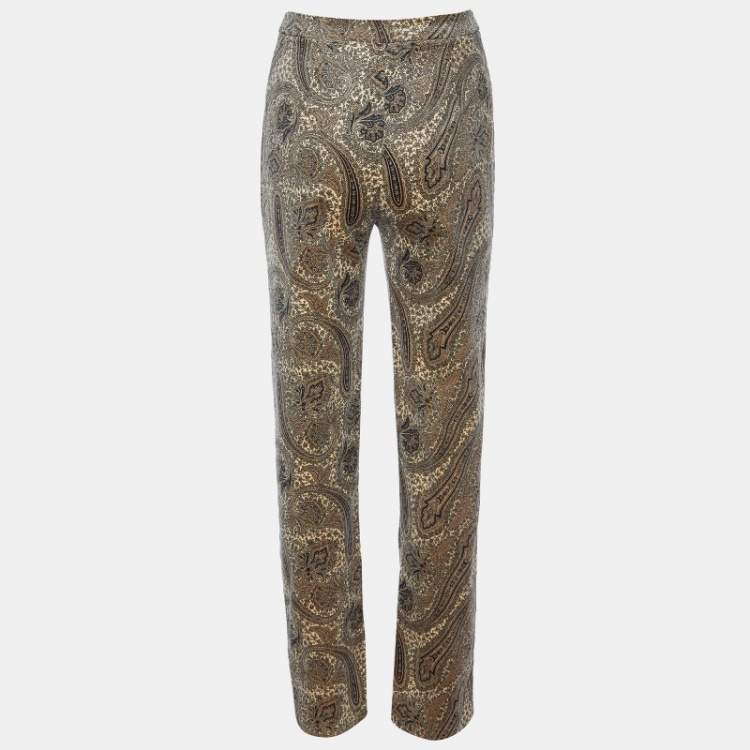 Pre Owned Sportmax Beige Paisley Print Velvet Straight Fit Trousers M
