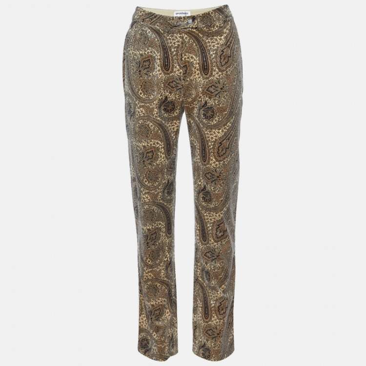 Pre Owned Sportmax Beige Paisley Print Velvet Straight Fit Trousers M
