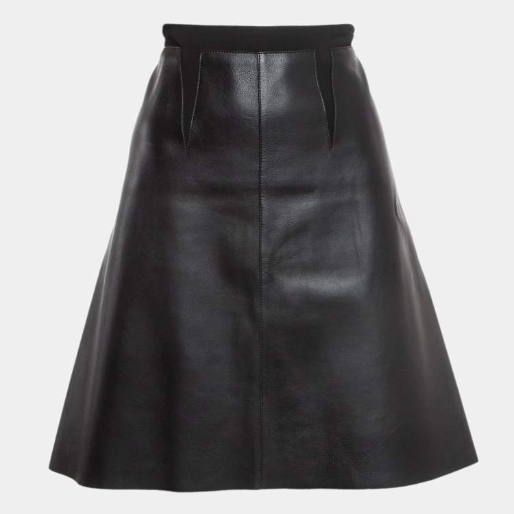 Pre Owned Sportmax Black Georgette And Leather Short Skirt M