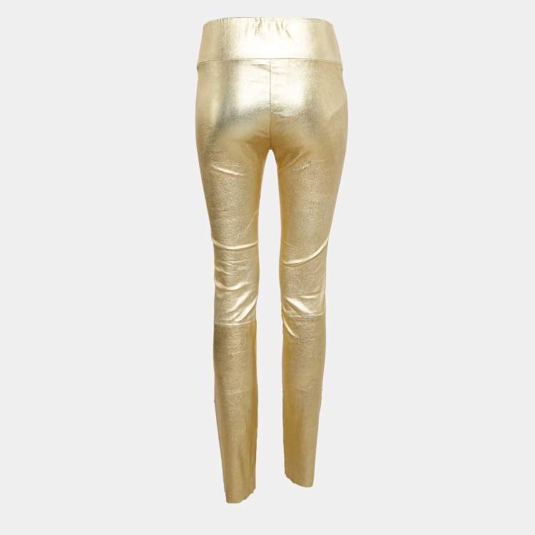 Pre Owned SPRWMN Gold Printed Leather Leggings M