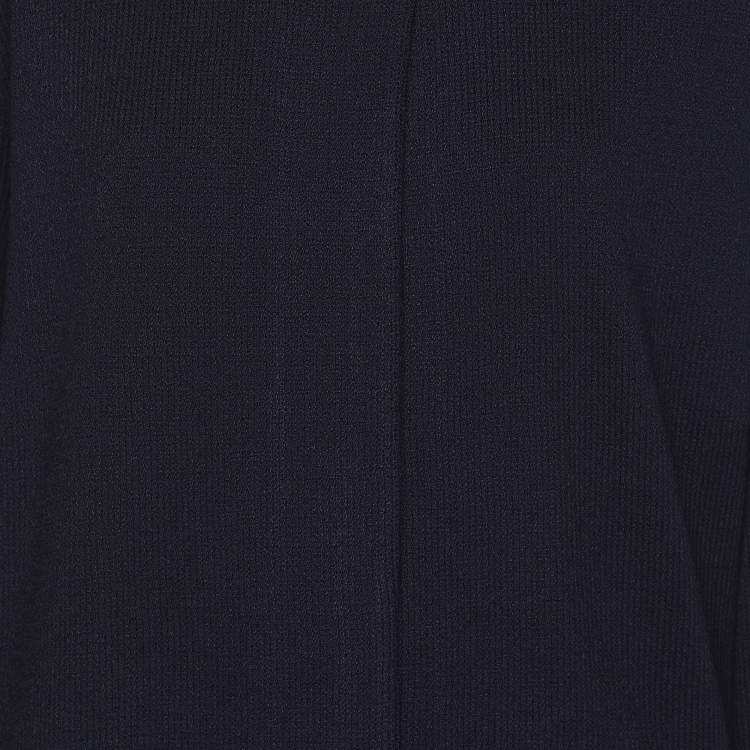 Pre Owned St. John Navy Blue/Cream Wool Rib Knit Sweater XL