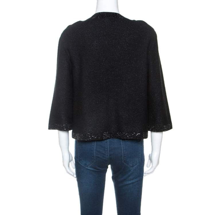 Pre Owned St. John Black Knit Crystal Embellished Cardigan M