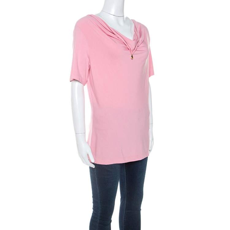 Pre Owned St. John Pink Jersey Cowl Neck Top M