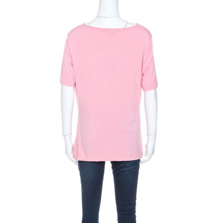 Pre Owned St. John Pink Jersey Cowl Neck Top M