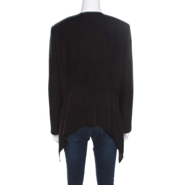 Pre Owned St. John Black Textured Wool Blend Asymmetric Back Detail Jacket M