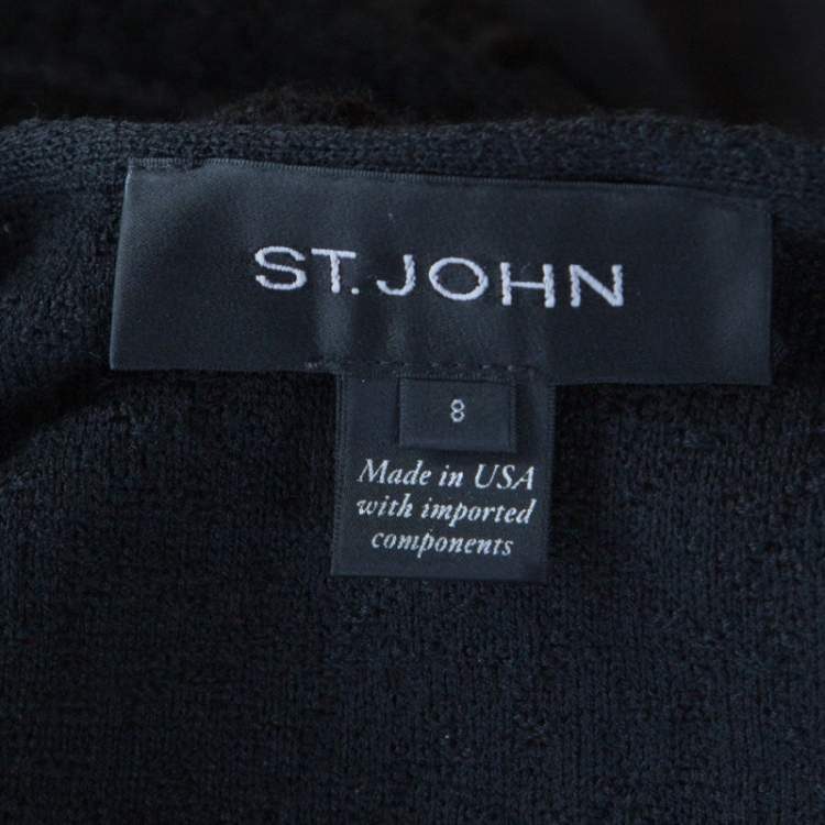 Pre Owned St. John Black Textured Wool Blend Asymmetric Back Detail Jacket M
