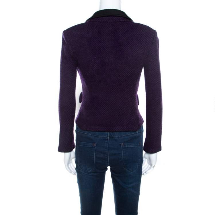 Pre Owned St. John Purple Tweed Boucle Cropped Blazer S