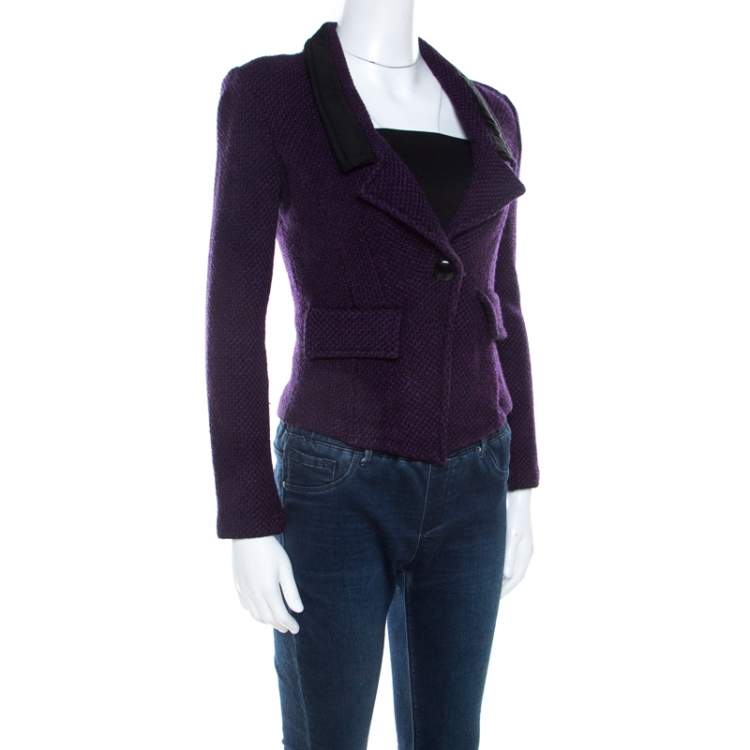 Pre Owned St. John Purple Tweed Boucle Cropped Blazer S