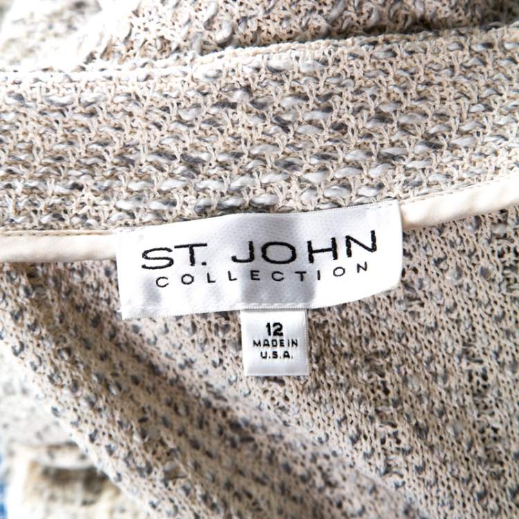 Pre Owned St. John Cream Knit Shoulder Padded Button Front Jacket L 