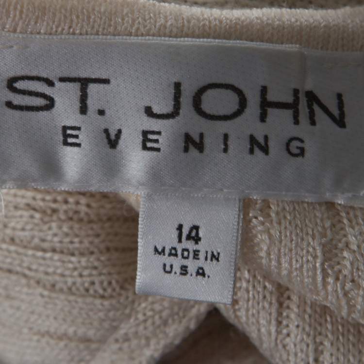 Pre Owned St. John Beige Rib Knit Embellished Open Cardigan XL