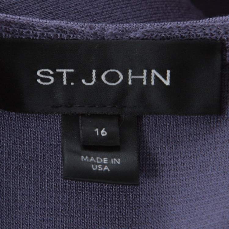 Pre Owned St. John Purple Knit Padded Shoulder Detail Belted Cardigan XL