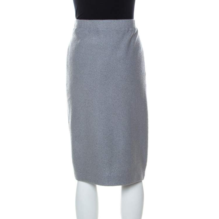 Pre Owned St. John Grey Knitted Elasticized Waistband Skirt XL