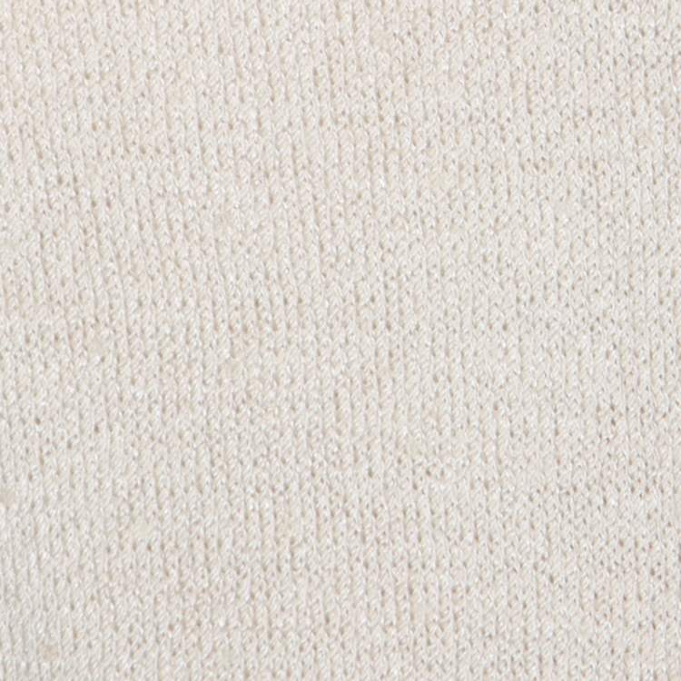 Pre Owned St. John Beige Knit Embellished Crochet Back Detail French Sleeve Top L