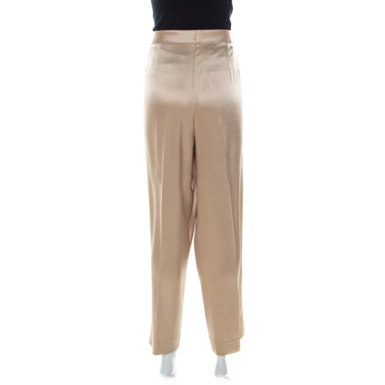 Pre Owned St. John Couture Beige Satin Straight Fit Trousers XL