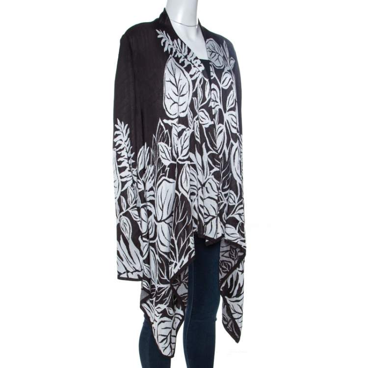 Pre Owned St. John Monochrome Jacquard Knit Draped Cardigan XL