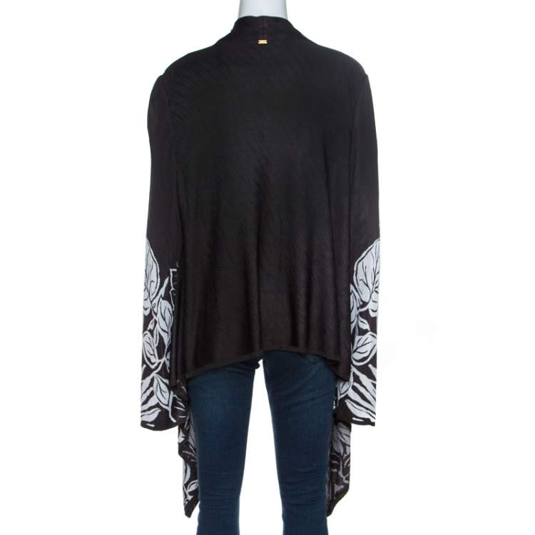 Pre Owned St. John Monochrome Jacquard Knit Draped Cardigan XL