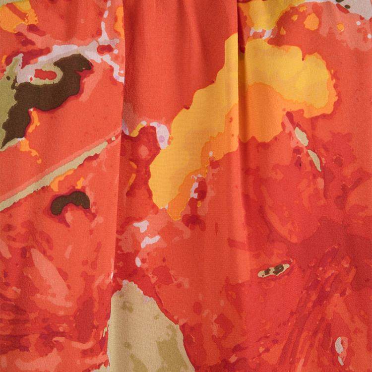 Pre Owned St. John Orange Floral Printed Silk Sleeveless Top M