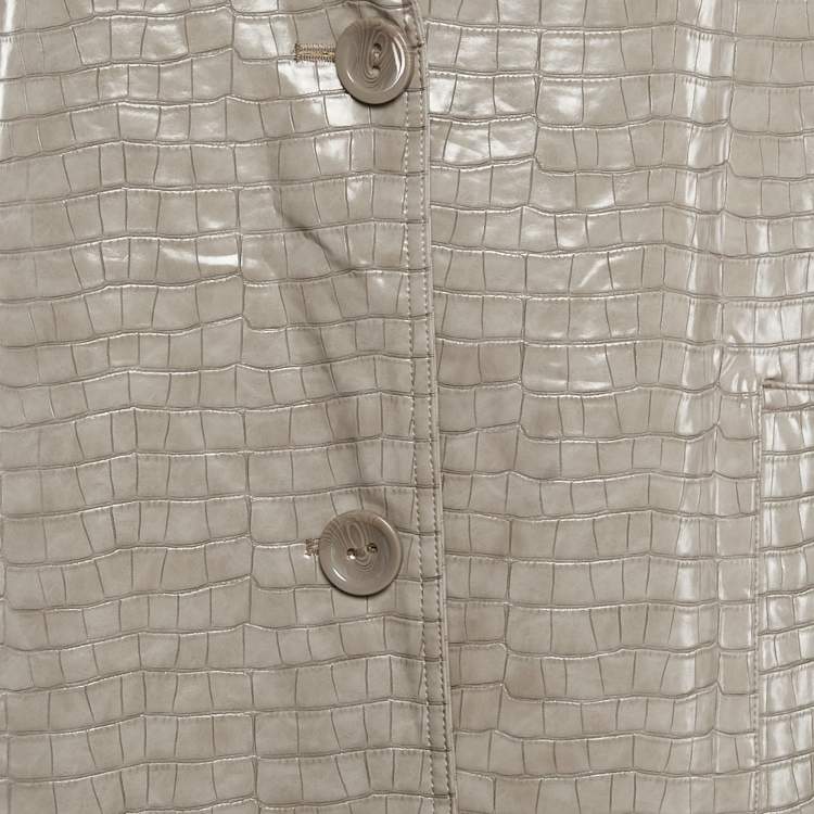Pre Owned Stand Studio Grey Crocodile Skin Pattern Faux Leather Haylo Coat S