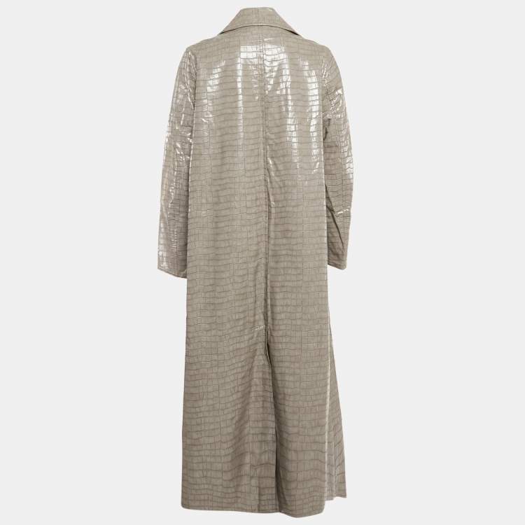 Pre Owned Stand Studio Grey Crocodile Skin Pattern Faux Leather Haylo Coat S